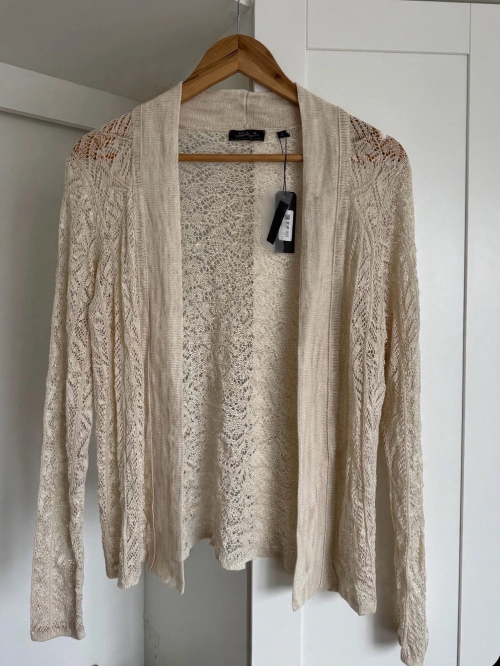 G by Guess Beige Open-Front Lace Cardigan